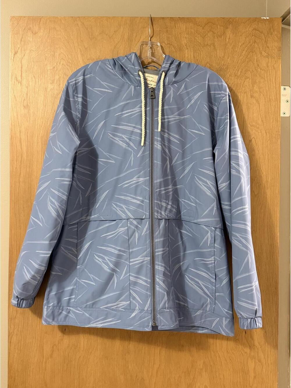 Weatherproof Vintage Blue Leaf Print Hooded Rain Jacket Women's Size L EUC‎
